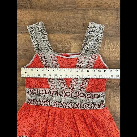 Alter'd State Women's Size Small Orange And Tan Dress Crotchet Style - Picture 5 of 8
